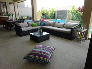 Take the amazing patterns of your indoor cushions to the outdoors with our luxurious weather resistant Sunbrella fabric outdoor cushions.