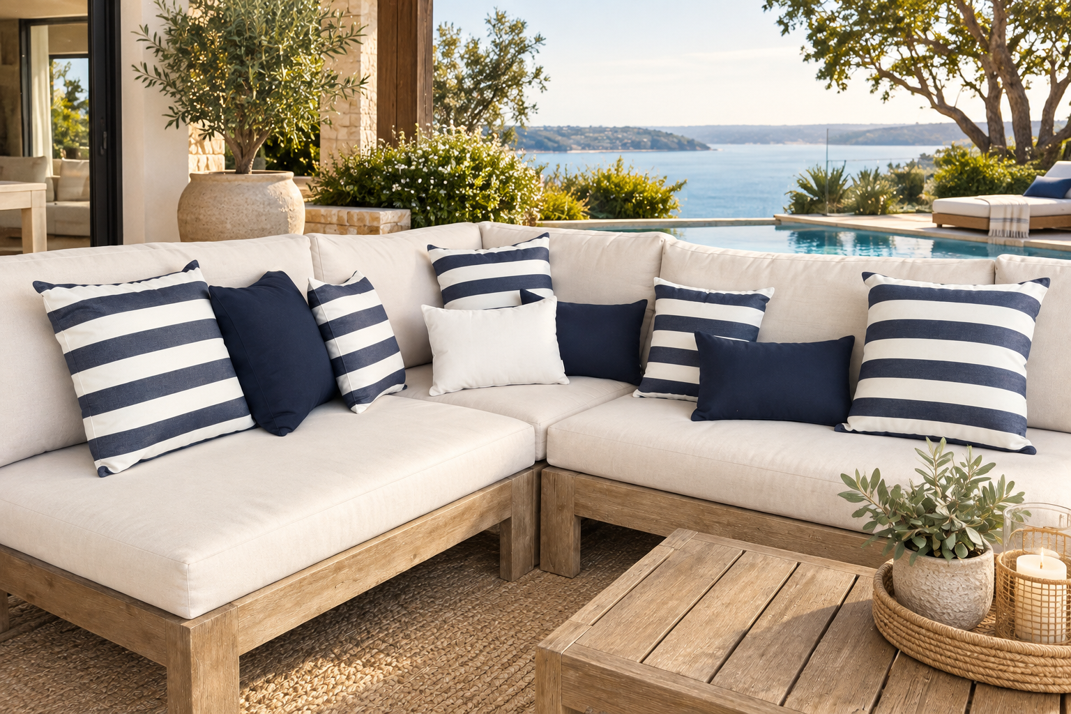 Outdoor Cushion Positano Navy and Off White